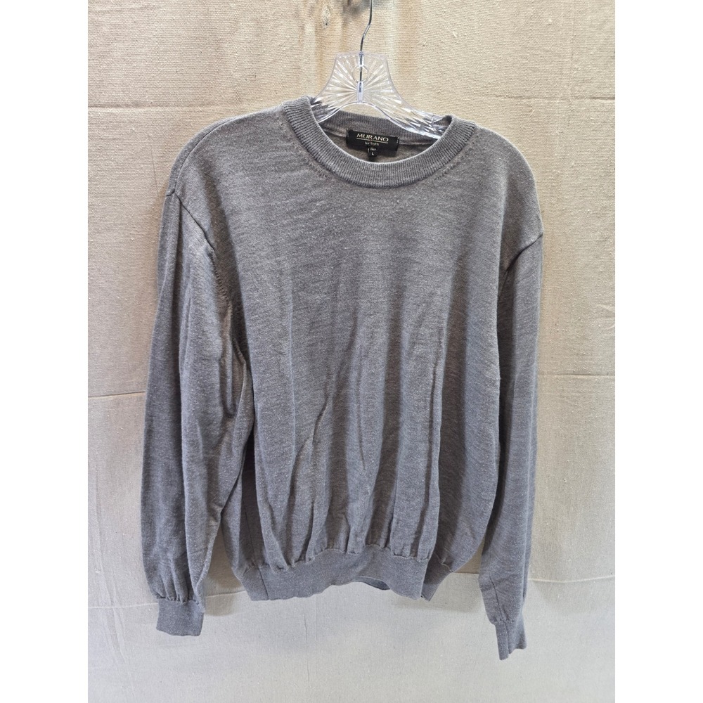 Murano by Raffi Mens Large Grey Crewneck Long Sleeve Knit Sweater Heathered